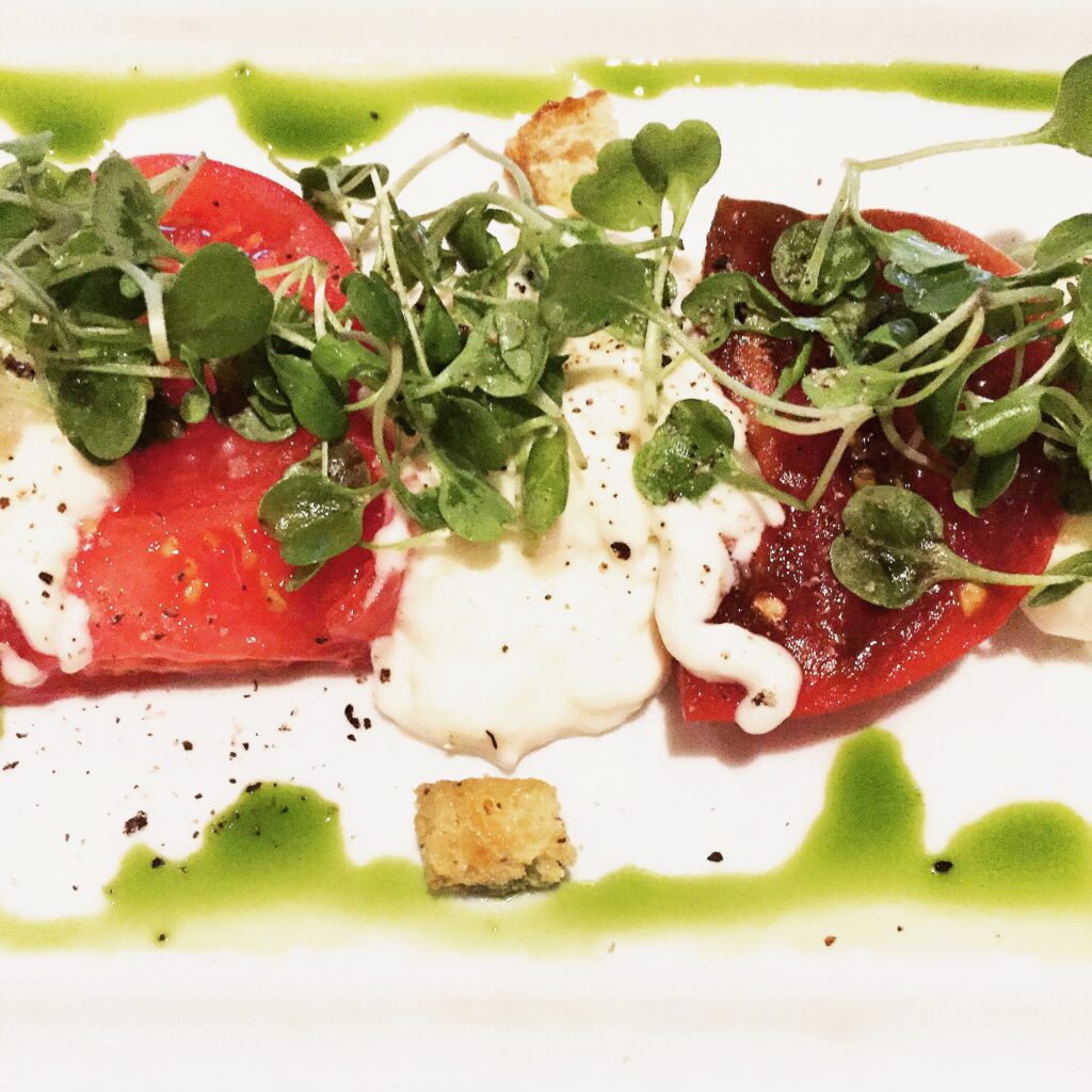 Delicious appetizer at The Winery in Newport Beach - tomato and burrata.