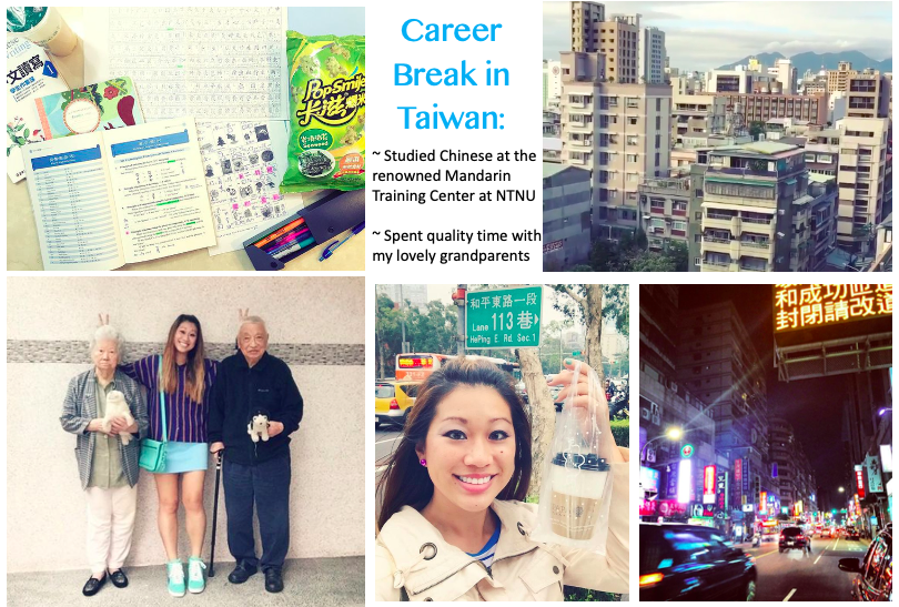 Collage of photos from my time in Taiwan for a career break, studying Mandarin Chinese and spending time with my grandparents